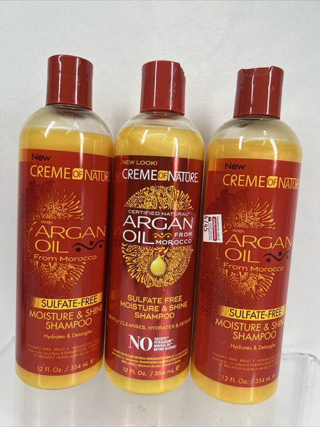 (3) Creme of Nature Moisture & Shine Shampoo Argan Oil Hydrate DeTangle 12oz