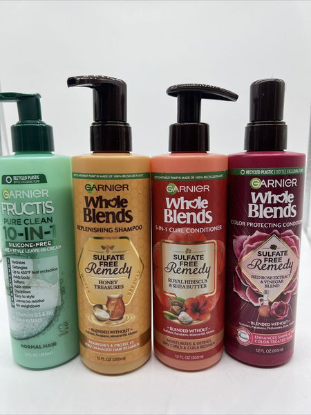 (4) Garnier Whole Blends Honey Red Rose Pure Clean Shampoo &Conditioner 12oz