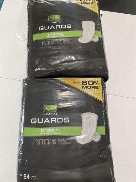 (2) Depend Incontinence Guards for Men Maximum Absorbency 2x84 Count 168 Ttl