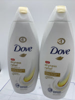 (2) Dove BODY WASH Dryness Relief w JoJoba Oil 22 oz ea Restores Dry Nour