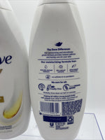 (2) Dove BODY WASH Dryness Relief w JoJoba Oil 22 oz ea Restores Dry Nour