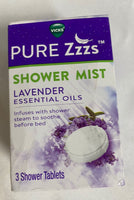 Vicks PURE Zzzs Shower Mist Tablet Lavender Essential Oil Aroma 3 Shower Tablets