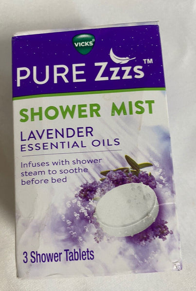 Vicks PURE Zzzs Shower Mist Tablet Lavender Essential Oil Aroma 3 Shower Tablets