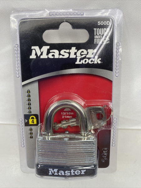 Master Lock 1" Laminated Steel Warded Locking Padlock 9/32" Shackle 500D key