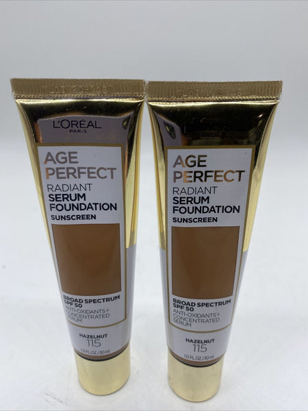 (2)Loreal Age Perfect 115 Hazelnut Radiant Serum Foundation Sunscreen 1.0floz