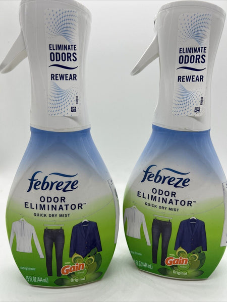 (2) Febreze 15oz Gain Scent Odor Eliminator Quick Dry Fabric Refresh Mist