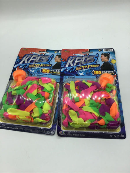 (2) KAOS 150pc Water Bomb Balloons W/Filler Multi-colored Balloons Summer Party