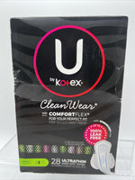 U By Kotex Cleanwear Ultra Thin Pads Wrapped with Wings Heavy Unscented 28 Count