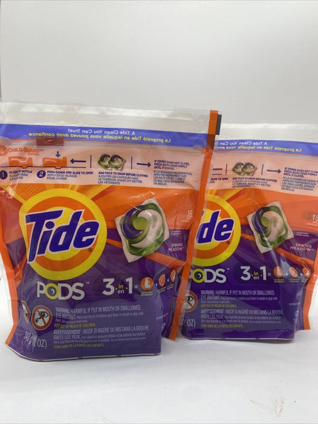 (2) Tide Pods Laundry Detergent Spring Meadow 16 count On Go 3 In 1