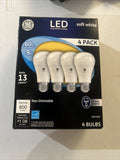 GE LED 60W Replacement 9W Soft White 60W Equivalent A19 800 Lumen Bulbs 4 Pack