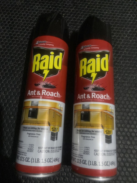 (2) Raid Ant Roach Killer Fragrance Free 17.5 oz Attack Control Prevent Bugs