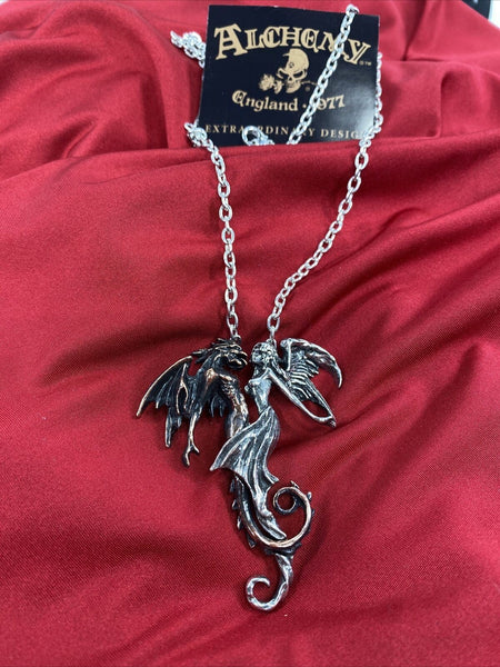 Alchemy Gothic P453  The Chemical Wedding Pendant Necklace Angel Dragon IN HAND