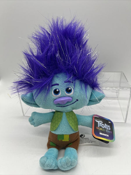 Trolls World Tour BRANCH Plush 9” Doll W Blue/Green PURPLE & Headband