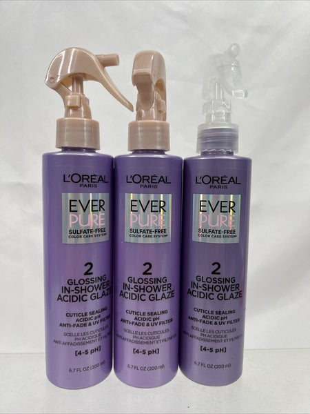 (3) L'Oreal EverPure #2 Glossing In Shower Acidic Glaze Sulfate Free 6.7oz