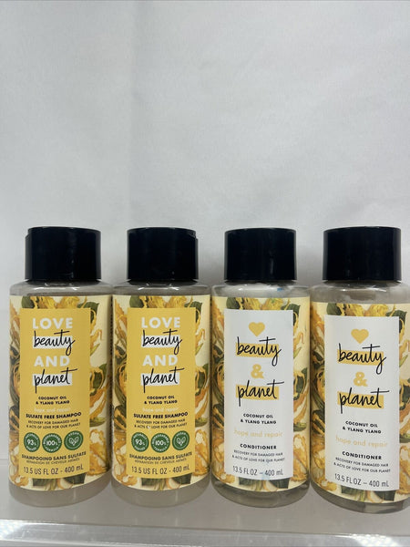 (4) Love Beauty And Planet HOPE & REPAIR Shampoo & Conditioner Set-13.5oz.