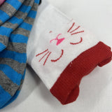 Amity Hosiery 3 pairs sock CAT LOVERS Cotton Polyester Spandex Pink Red Blue