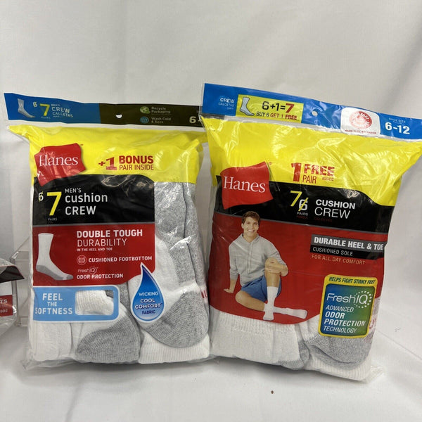 (2) Hanes Men's Cushion Crew Socks 7-Pack White Size 6-12 Low Cotton Polyester