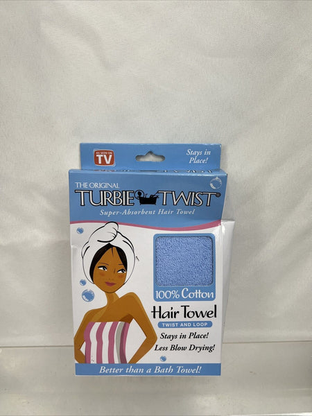 The Original Turbie Twist 100% Cotton Hair Towel Blue Classic Perfect Size