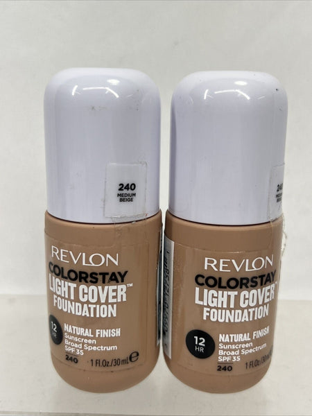 (2) Revlon 240 Medium Beige ColorStay Light Cover Liquid Foundation 1oz