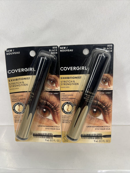 (2) Covergirl 805 BLACK Exhibitionist Stretch & Strengthen Mascaras