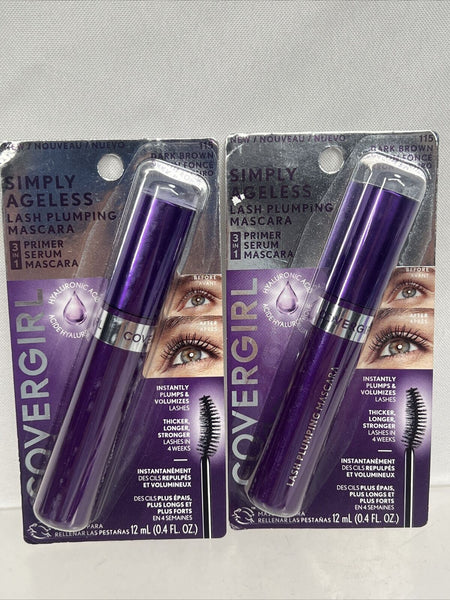 (2) Covergirl 115 DARK BROWN Simply Ageless Lash Plumping Mascara