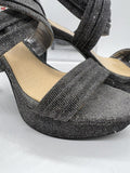 9 M Gianni Bini Silver Glitter Strap Sandal 4” High Heel Open Toe Platform Sling