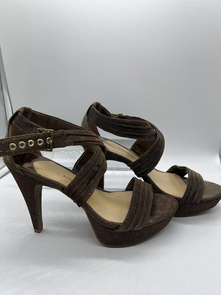 9 M Gianni Bini Gold Glitter Strap Sandal 4” High Heel Open Toe Platform Sling