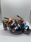 Ecote’ Rainbow Sandal 9M open toe High Heel Platform 4.5” Sling Back Blue Pink