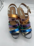 Ecote’ Rainbow Sandal 9M open toe High Heel Platform 4.5” Sling Back Blue Pink