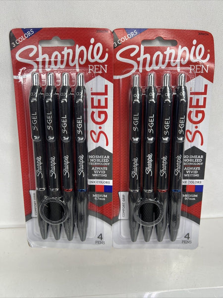 (2) Sharpie S-Gel Black Blue Red Ink .7 Grip Retractable Gel Pen 4pk COMBINESHIP