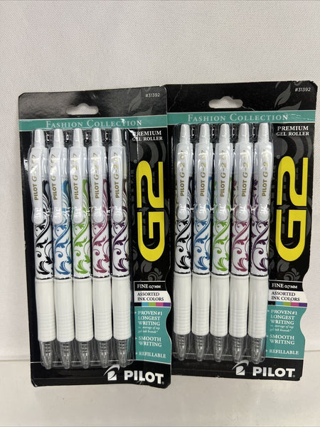 (2) Pilot G2 Gel Pen Fashion White Barrel Fine Assort Color Ink 5ct COMBINE SHIP