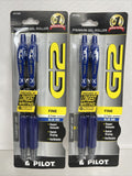 (2) PILOT BLUE G2 Premium Gel Roller Ball Pen Fine Point Ink 2pk COMBINE SHIP!