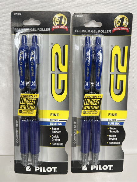 (2) PILOT BLUE G2 Premium Gel Roller Ball Pen Fine Point Ink 2pk COMBINE SHIP!