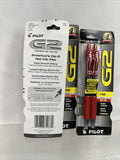 (3) PILOT RED G2 Premium Gel Roller Ball Pen Fine Point Ink 0.7mm 2pk