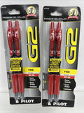 (2) PILOT RED G2 Premium Gel Roller Ball Pen Fine Point Ink 0.7 2pk COMBINE SHIP