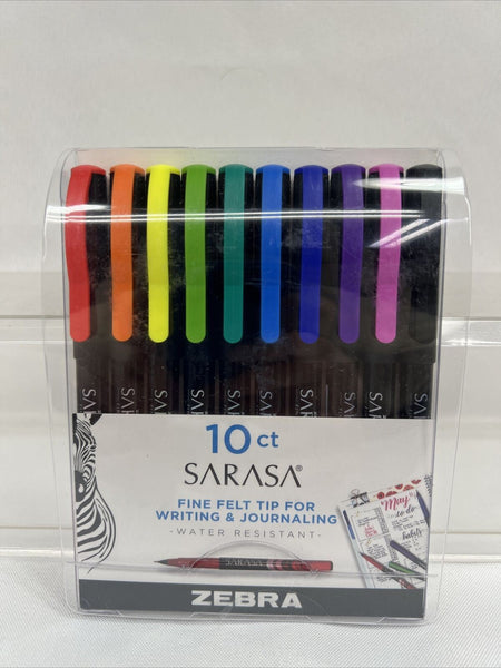 Zebra Pen Sarasa,, Fine Felt Tip For Writing or Journaling, Water Resistant 10ct