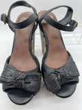9M gianni bini bow wedge Wooden Sandal High Heel Open Toe Platform Sling Black
