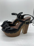 9M gianni bini bow wedge Wooden Sandal High Heel Open Toe Platform Sling Black