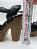 9M gianni bini bow wedge Wooden Sandal High Heel Open Toe Platform Sling Black