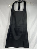 Cache Sz 10 Black Satin Halter & Mini Dress Slit Club Evening Comfy