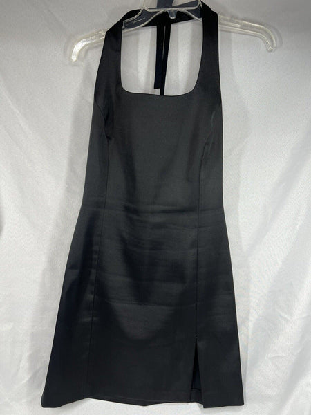 Cache Sz 10 Black Satin Halter & Mini Dress Slit Club Evening Comfy