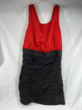Express Sz 12 Red & Black Mini Dress Club Evening Comfy Black Ruched Body-con