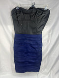 Express Sz 12 Blue & Black Mini Dress Club Evening Pleather Ruched Strapless