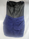 Express Sz 12 Blue & Black Mini Dress Club Evening Pleather Ruched Strapless