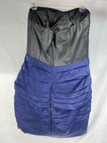 Express Sz 12 Blue & Black Mini Dress Club Evening Pleather Ruched Strapless
