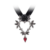 Alchemy Gothic P894 - Guirlande d'Amour Pendant Necklace Heart Rose Red Crystal