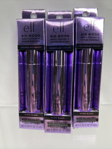 (3) e.l.f. PITCH BLACK Big Mood Mega Volume & Lifting Mascara - 0.3 fl oz #81590
