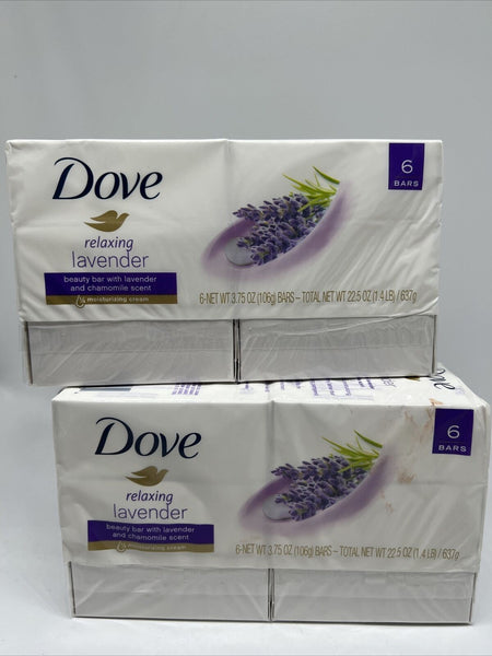 (2) Dove Relaxing Lavender Beauty Bar Lavender & Chamomile Scent 3.75oz 6 each