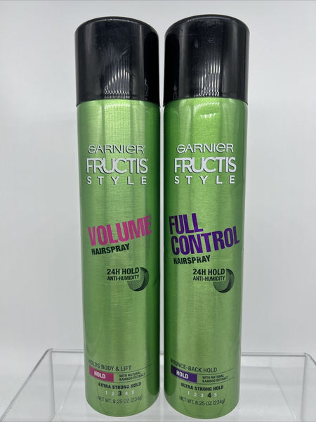 (2) Garnier Fructis Full Control & Volume Anti-Humidity Hairspray Strong Hold 8.