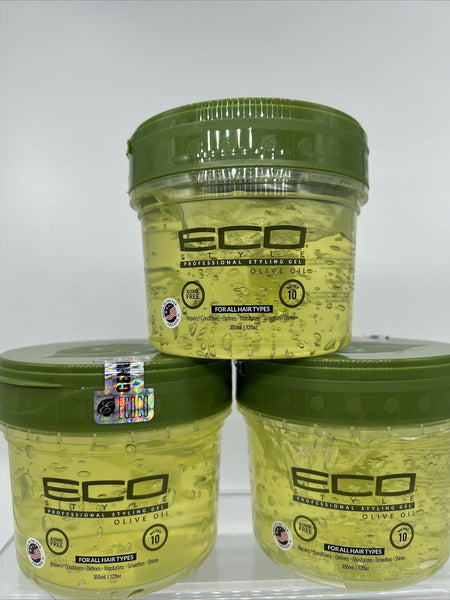 (3) ECO Style Olive Oil  Styling Gel All Hair Types Moisturizer Conditioner 12oz